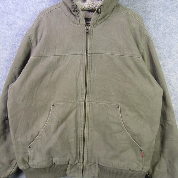 Levi's Jacket Mens XL Olive Green Sherpa Lined Hooded Full Zip Canvas Workwear - Picture 2 of 11